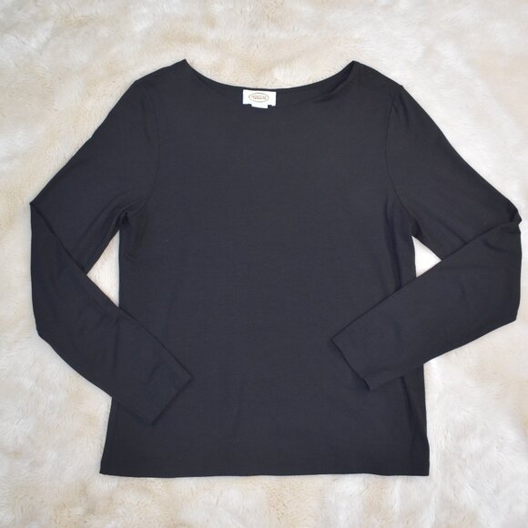 Talbots Silk Blend Long Sleeve Scoop Neck Blouse Size Large Black - Picture 11 of 12